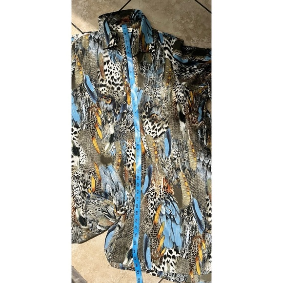 Indigo Rose  Feather Animal Quarter Sleeve High Low Tunic Shirt Dress - Picture 5 of 7